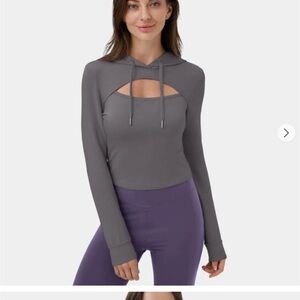 NWT:  Halara Hooded Drawstring Cut Out Cropped Casual Hoodie Sweatshirt small